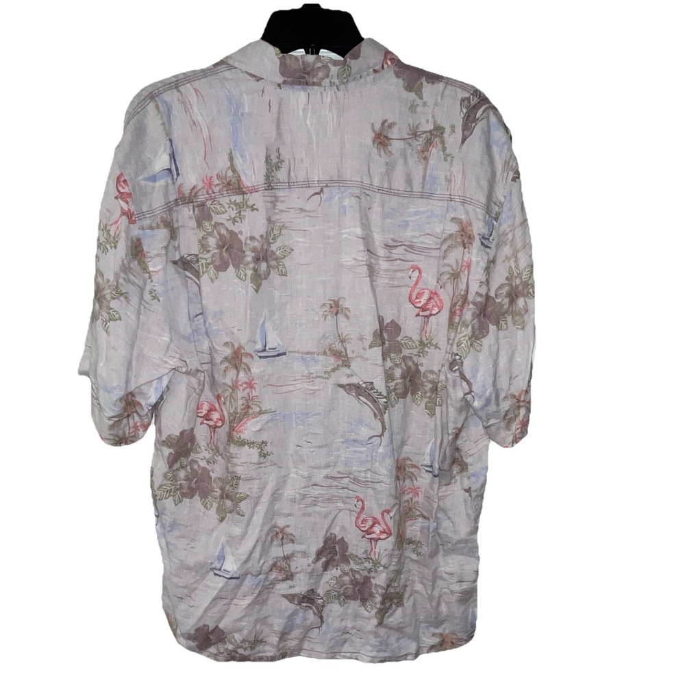 Tommy Bahama Relax Mens L Linen Shirt White Flamingo Tropical Floral Hawaiian - Picture 5 of 5
